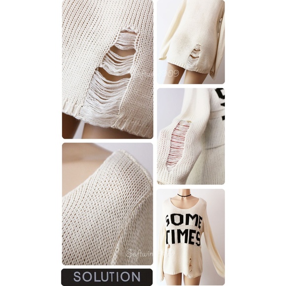 Last☝️Cream Black SOMETIMES Distress Long Sweater - Picture 5 of 8